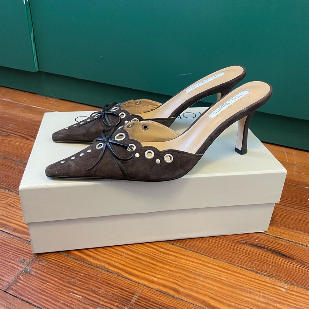 Tony Bianco Suede Shae Mule Heels
